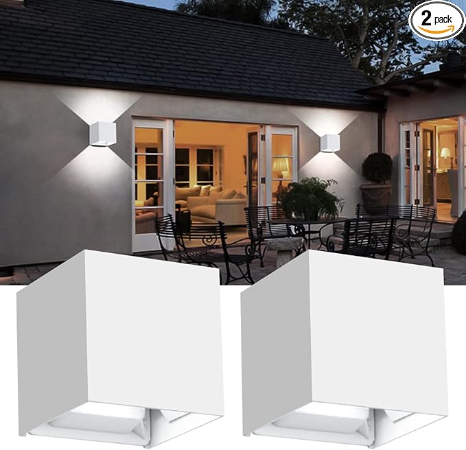 ledmo LED Outdoor Sconses Light Up and Down Wall Lights Adjustable Lighting Beam Aluminum IP65 20W High Power 6000K 1800LM Modern Exterior Lighting Fixture for Patio Home Yard 2 Pack Non Photocell