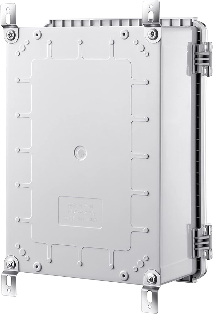 Gratury Junction Box, IP67 Waterproof Plastic Enclosure for Electrical Project, Hinged Grey Cover, Includes Mounting Plate and Wall Bracket (Transparent Cover, 14.6"×10.6"×5.9")