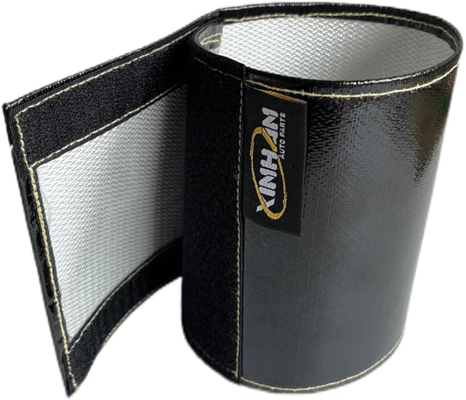 Xinhan (Silver,Black) Aluminum and Fiberglasss Heat Shielding Universal Starter Heat Shield 7 X 24in and 5.5 x 17in Wrap Self Attaching (Black, 5.5IN x 17IN)