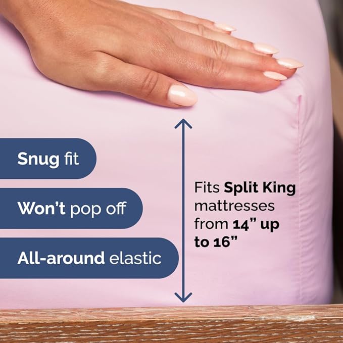 Split Head King Sheet Set – 4 Piece Flex Split Top King Sheets for Adjustable Beds - Fits 14” to 16" Mattress w/ Deep Pockets - Soft, Breathable & Cooling - Luxury Bedding & Wrinkle Free - Light Pink
