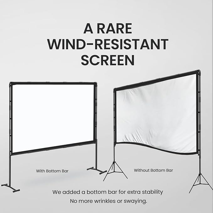 Projector Screen with Stand, 100 Inch, 16:9 Outdoor Portable Screen, Unique Retractable Design for Yard,Patio,Camping,Night Party,Office, School Indoor Use, Washable Fordable White Screen by IOLIEO