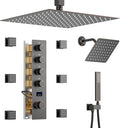 KATAIS Temperature Display Oil Rubbed Bronze Shower System, Push Button Shower Faucet with Handheld Spray, Ceiling Mount 12 Inch and 8 Inch Wall Mount Shower Head, 6 PCS Body Jet