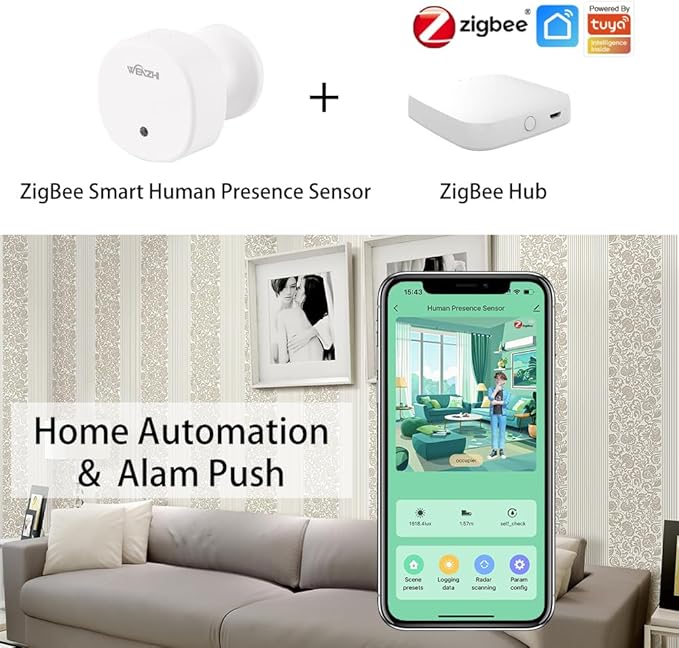 Presence Sensor, WenzhiIoT Smart Motion Sensor Zigbee 5.8 GHz Radar MmWave Presence Sensor Movement Body Motion Detection with illuminance Tuya Smart Life Home Assistant