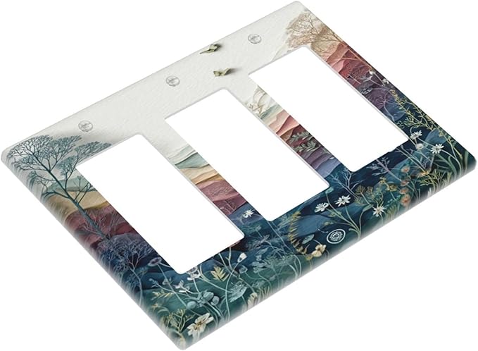 Bvtewkhz Wildflowers Rustic Flowers Floral Plants 3 Gang Triple Rocker Wall Plate Cover Vintage Mountain Decorative Light Switch Covers Electrical Faceplate Switch Plates for Bathroom Kitchen Home