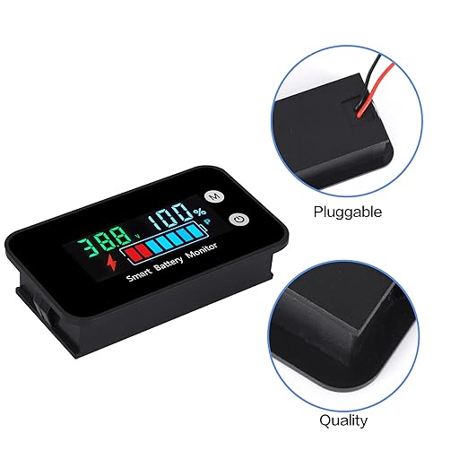 IPX7 Waterproof Battery Monitor12v 24v 36v 48v 60v 72v,Car Motorcycle Golf cart Battery Meter Digital Capacity Remaining Capacity Percentage Tester with Buzzer Alarm and Temperature