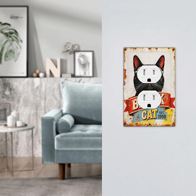 Bvtewkhz Black Cat Vintage Duplex Outlet Decorative Outlet Covers Light Switch Plate Electrical Receptacle Switchplate For Bathroom Kitchen Bedroom