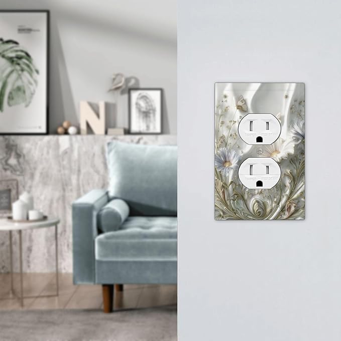 Bvtewkhz Boho Floral Wild Flower Floral Duplex Outlet Decorative Light Switch Covers Electrical Faceplate Switch Plates for Bathroom Kitchen Home