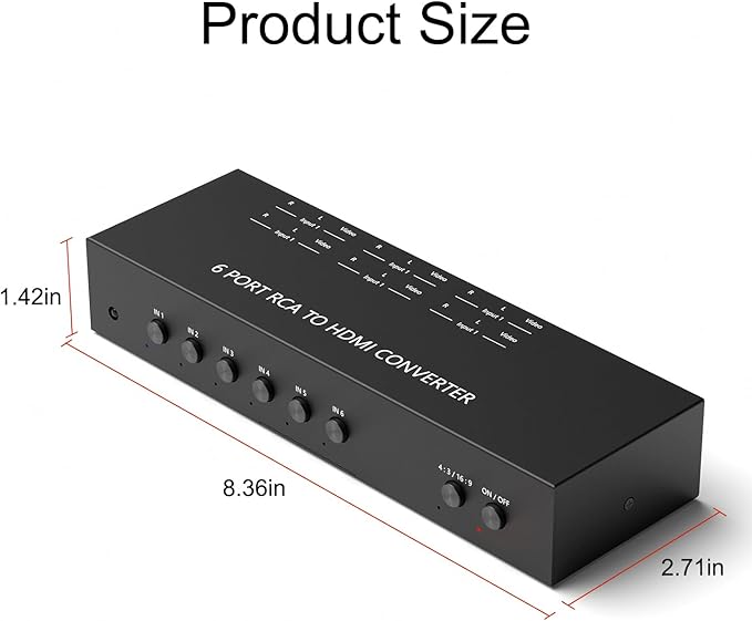 Dingsun 6Port AV to HDMI Converter, Will Convert Input Analog Aignals to a Digital Output Signal, Built-in 16:9/4:3 Adjustment, Perfect for Old Video Game Systems,PS,WII,Xbox,DVD,VHS(with Remote)