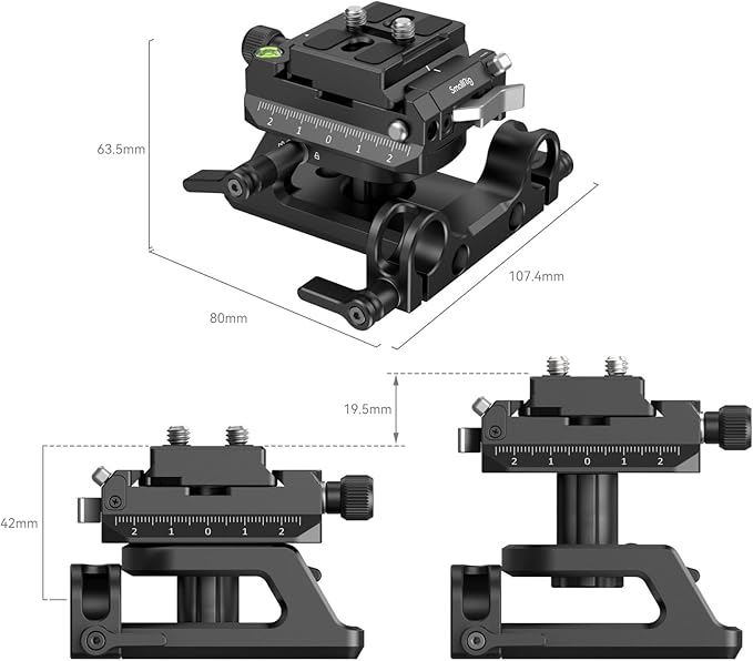 SmallRig Mount Plate for Arca-Swiss Quick Release Clamp and Bottom Plate for Manfrotto Type with Height-Adjustable 15mm Rod Clamp Mount - 4233