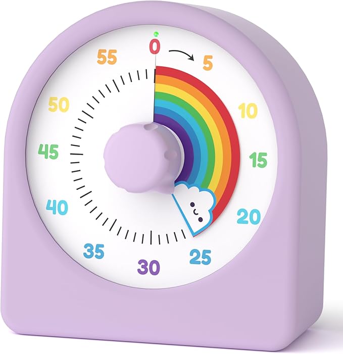 LIORQUE Visual Timer for Kids with Pause Function,Timer for Kids and Adults, Protective Case, Silent Time Management Tool, 60-Minute Countdown for Classroom, Office, Meetings, Study, Kitchen(Rainbow)