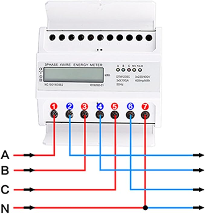 Wisecoco Energy Meter, Digital 3 Phase Energy Meter, LCD Display White ABS Housing 50Hz Electricity Usage Monitor 230 400V