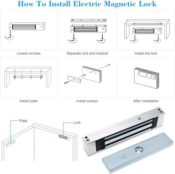 Electric Magnetic Lock 280KG 600LBS Holding Force Electromagnet Lock 12V Fail Safe NC Mode Single Door for Access Control System