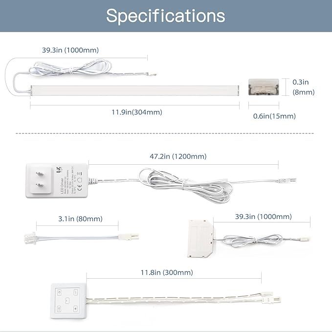 V4light 12'' Aluminum Under Cabinet LED Lights, 6-Pack Ultra-Slim Bars, Plug-in & Wired Touch Dimmer, Adjustable 2700K-6500K Color Temp, Seamless Linkable, Easy Install for Kitchen/Closet/Shelf