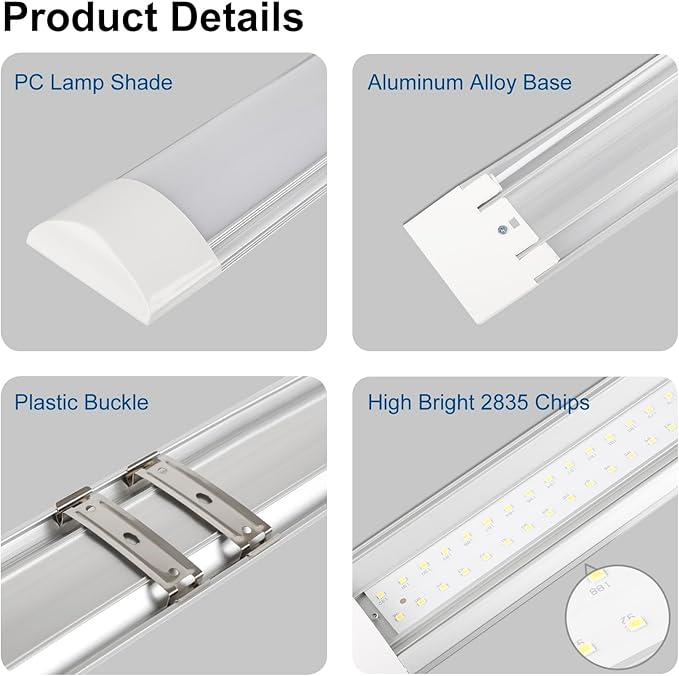 colmeguna 1 Packs 4FT LED Batten Light, Ultra-Thin Ceiling Surface Mounted Light, 40W, 4000K, IP20, LED Ceiling Lamp for Garage, Shop, Hallway, Office, Market, ver.2