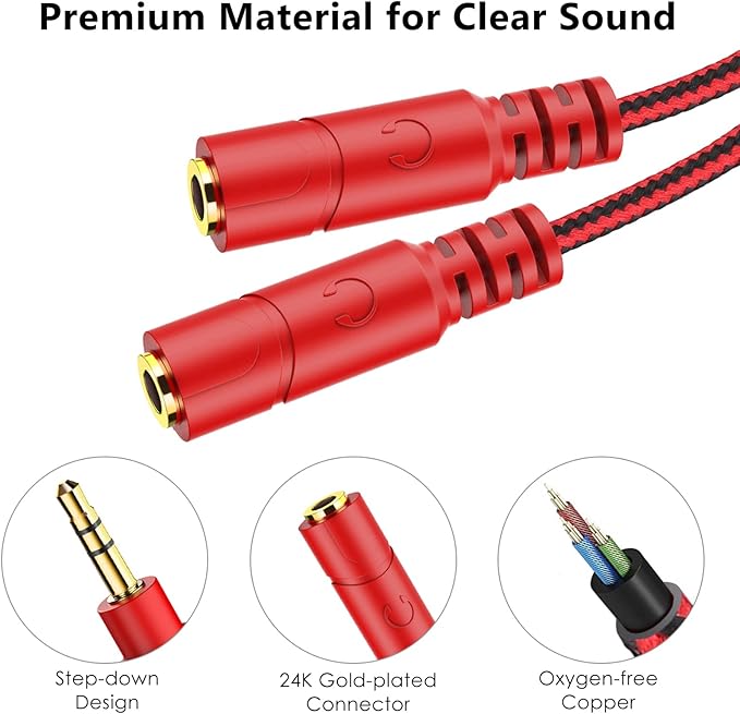 MillSO Headphone Splitter, 3.5 mm Audio Splitter TRS Male to 2 Female Stereo Y Splitter Extension Cable for Dual Headphones/Speakers to Smartphone, Mp3, Laptop, Tablet, PC - 8inch