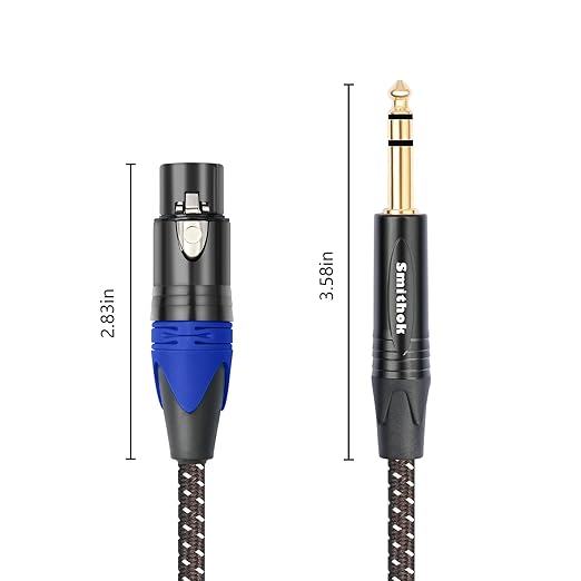 Smithok 2Pack 1/4" to XLR Cable,Heavy Duty Nylon Braided,Gold Plated Plug,Balanced 1/4" TRS (Quarter Inch 6.35mm) to 3pin XLR Female Patch Cable, Microphone Cable, for Speaker,Mixer-6.6ft