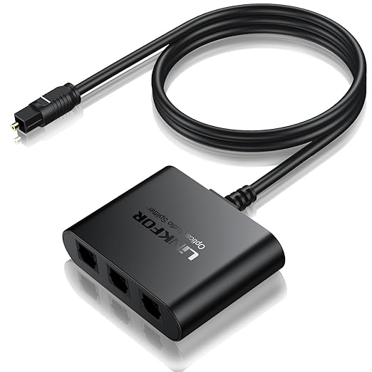 LiNKFOR Optical Cable Splitter 1x3 SPDIF Toslink with 1PCS Optical Audio Cable Toslink Splitter 1 in 3 Out Support LPCM 2.0 DTS Dolby-AC3 Compatible with PS3 DVD HDTV STB Etc