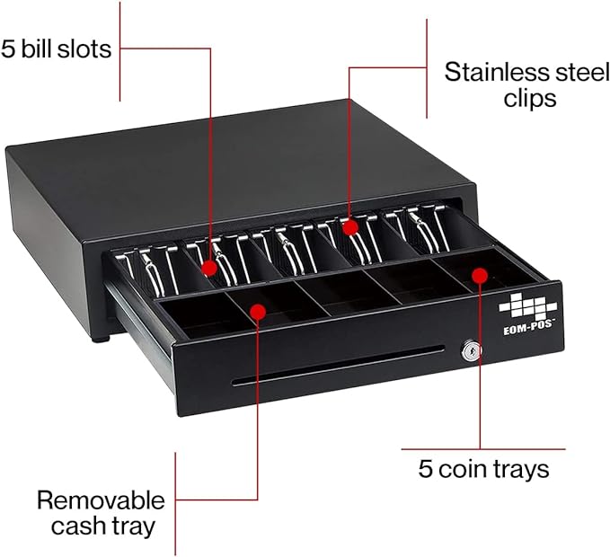 EOM-POS Heavy Duty Cash Register Drawer + Thermal Receipt Printer (80mm) + Barcode Scanner (Cordless) [Black] -for Windows Systems Only