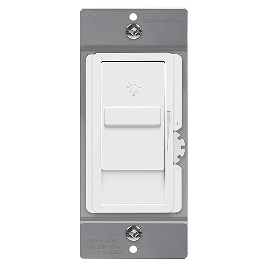 TOPGREENER Digital Dimmer Light Switch for 200W Dimmable LED/CFL Lights, Single Pole Led Slide Dimmer Switch, Neutral Wire Not Required, UL Listed, TGDS1-W, White,1 Pack