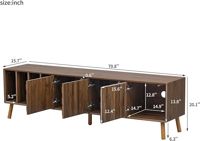 Virubi Mid-Century Modern TV Stand, Entertainment Center with 3 Doors and Open Shelf, Media Console for TVs up to 80 Inch, Television Stands with Cable Management for Living Room