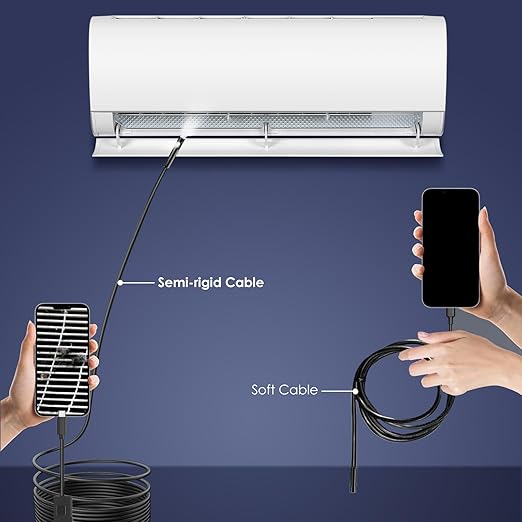 Endoscope Camera with Light, 1920P HD Borescope Camera with 8 Adjustable LED, 16.4FT Semi-Rigid Snake, IP67 Waterproof 8mm Inspection for iOS and Android (Single-Lens)