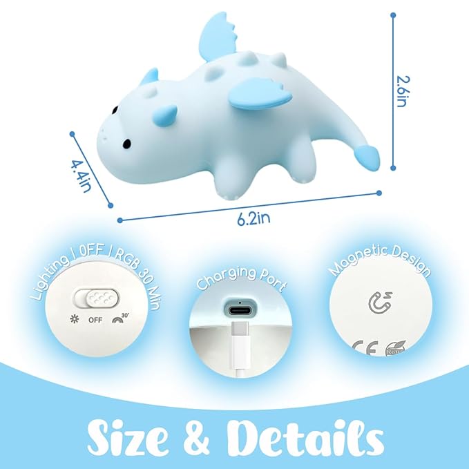 Dragon Night Light, Cute Baby Dragon Gifts, Soft Silicone Lamp with 3 Level Warm Light and RGB Changing,Soft Silicone Kids Nursery Nightlight LED Touch Light, Kids Bedroom Decor as Xmas Birthday Gifts