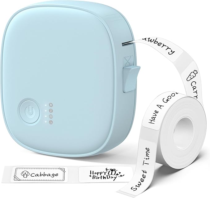 XenGro Mini Label Maker Machine with Tape AH-P05, Portable Bluetooth Mini Label Printer, Wireless Thermal Label Maker, Waterproof & Rechargeable, Built-in Cutter, for Home, Office, Kitchen – Blue