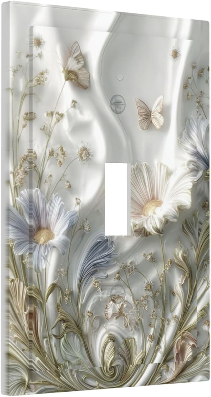 Bvtewkhz Boho Floral Wild Flower 1 Gang Single Toggle Decorative Light Switch Covers Electrical Faceplate Switch Plates for Bathroom Kitchen Home