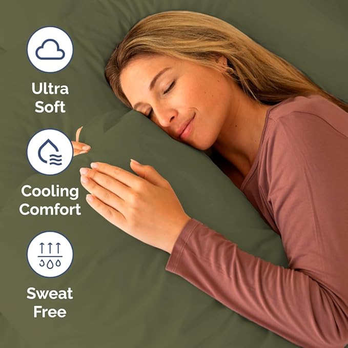 RV Short Queen Sheet Set 60 X 75 - 4 Piece RV Short Queen Bed Sheets - Soft, Breathable & Cooling - Designed for Bunks, Trailers & Campers - Fits 8” to 12" Mattress - Hotel Luxury Bedding - Sage Green