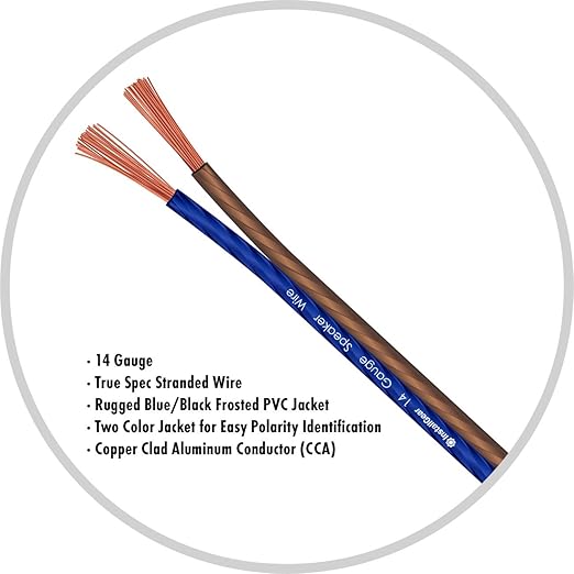 InstallGear 30ft 14 Gauge Speaker Wire - Copper Clad Aluminum Car Audio Speaker Wire for Stereo Systems - Flexible Speaker Cable with Blue and Black Jacket - Home Theater or Automotive Use