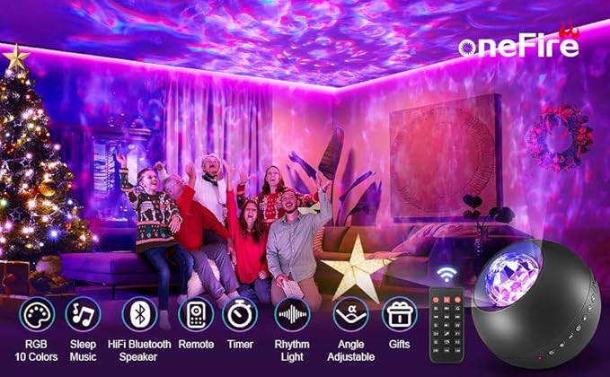 One Fire Galaxy Projector with Gifts Box/240 Lighting Modes/15 White Noise/Bluetooth Music Galaxy Projector for Bedroom Adults,Teen Stuff Room Lighting Bedroom Decor for Teen Girls&Teenage Boy Gifts