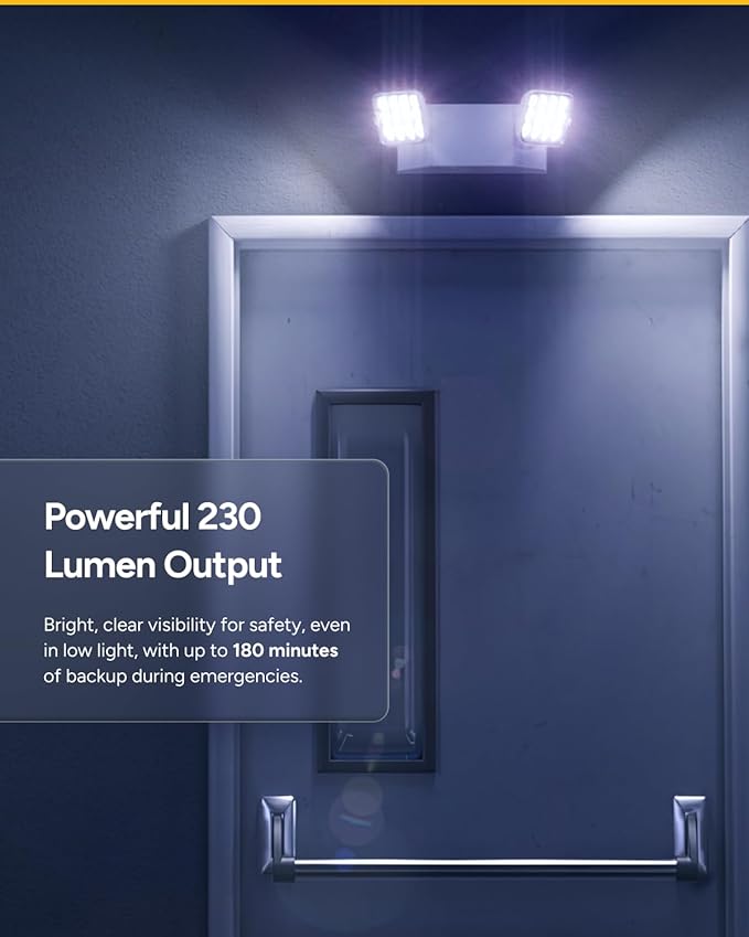 Sunco LED Emergency Lights, Commercial Lighting for Business, Power Outages, Offices, with Backup Battery (90 Minutes), Wall Mount, Hard Wired, 120-277V, Fire Resistant (94V-0) UL.