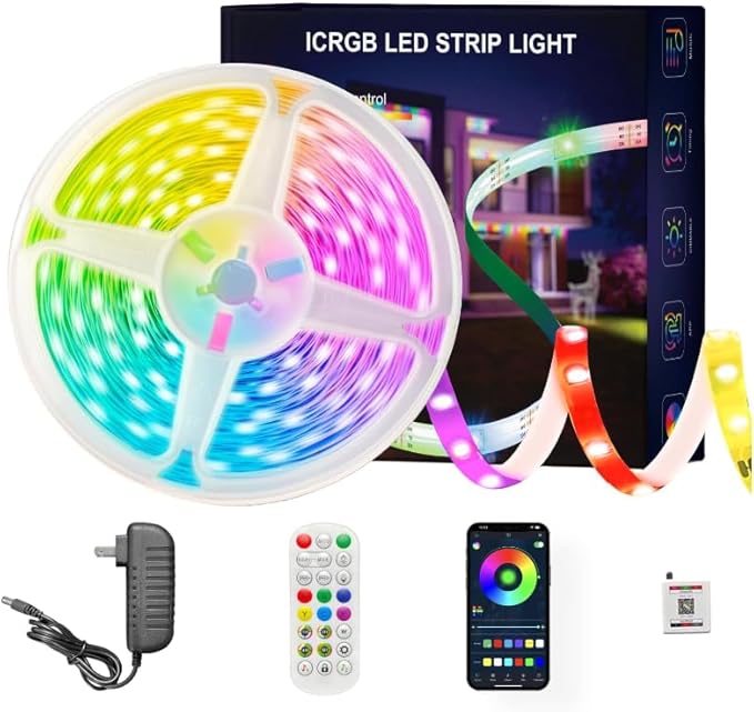 ATHONO 100 ft(2 Rolls of 50ft) IC+RGB,Led Lights for Bedroom,Music Sync Color Changing,Led Strip Lights,with Remote App Control, Led Lights for Room Home Kitchen Decor Party