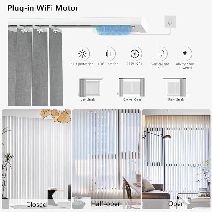 Blindify Motorized Vertical Blinds Compatible with Alexa Google Home, Light Filtering Sliding Door Shades Smart Vertical Blinds Remote Control Customize, Jacquard Silver
