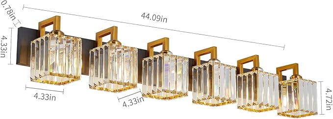 FDPBY Modern Bathroom Vanity Light 6-Lights Black Gold Crystal Wall Lamp Bathroom Modern Crystal Vanity Lighting