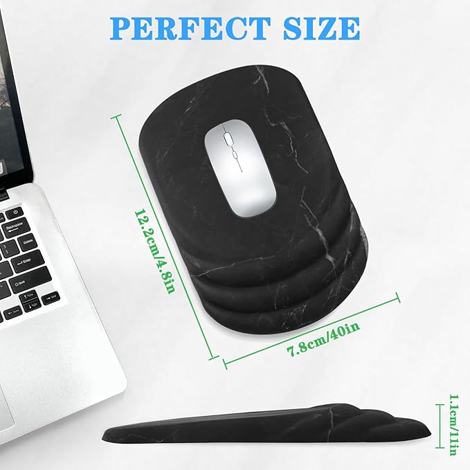 Mouse Pad Wrist Wrist Rest, Comfortable Memory Foam Wrist Rest, Non-Slip PU Base, Ergonomic Wrist Support and Arm Rests for Gaming, Office, Computer Use, Relieve Typing Pain （Black Marble）