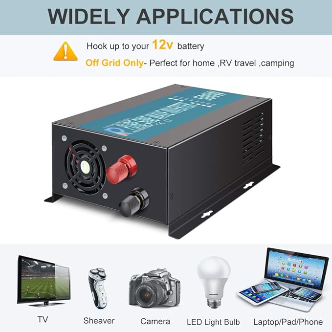 WZRELB Full Power Pure Sine Wave 12V to 120V Dc to AC Power Inverter (RBP500S)