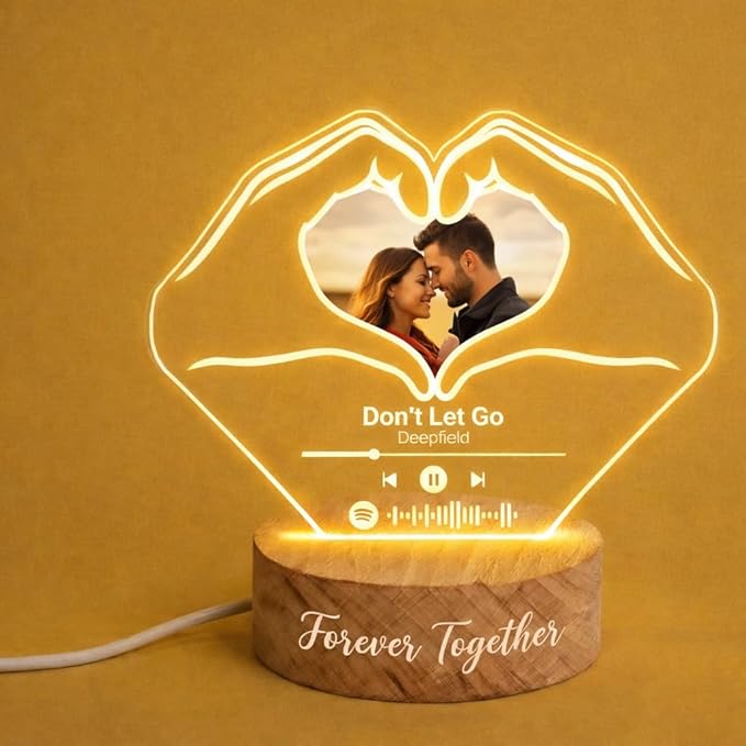 Personalized Spotify Plaque Night Light with Photo - Custom Acrylic Glass LED Lamp Frame - Romantic Valentines Day Gift for Him Her Boyfriend Girlfriend Husband Wife Couple (Modern, Art Deco, Rustic)
