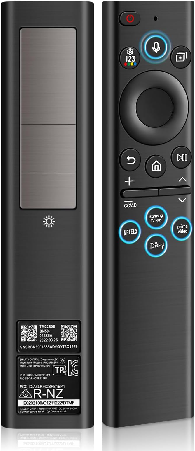 BN59-01385A Replacement Solar TV Remote Control for Samsung Smart TV/Neo QLED TVs (2021-2023) - Rechargeable via Solar/USB-C, Bluetooth, 4 Shortcut Keys