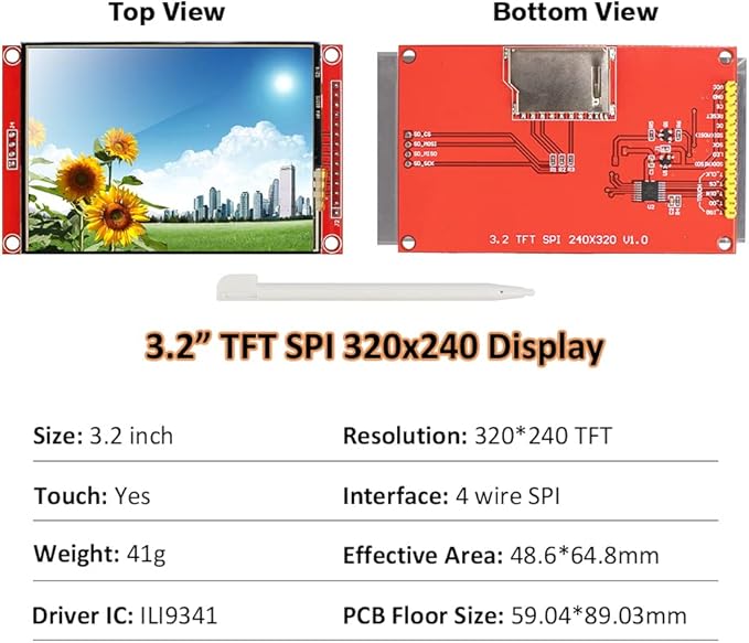 Hosyond 3.2 Inches TFT LCD Touch Screen Shield Display Module 320x240 SPI Serial ILI9341 with Touch Pen Compatible with Arduino R3/Mega2560 Development Board