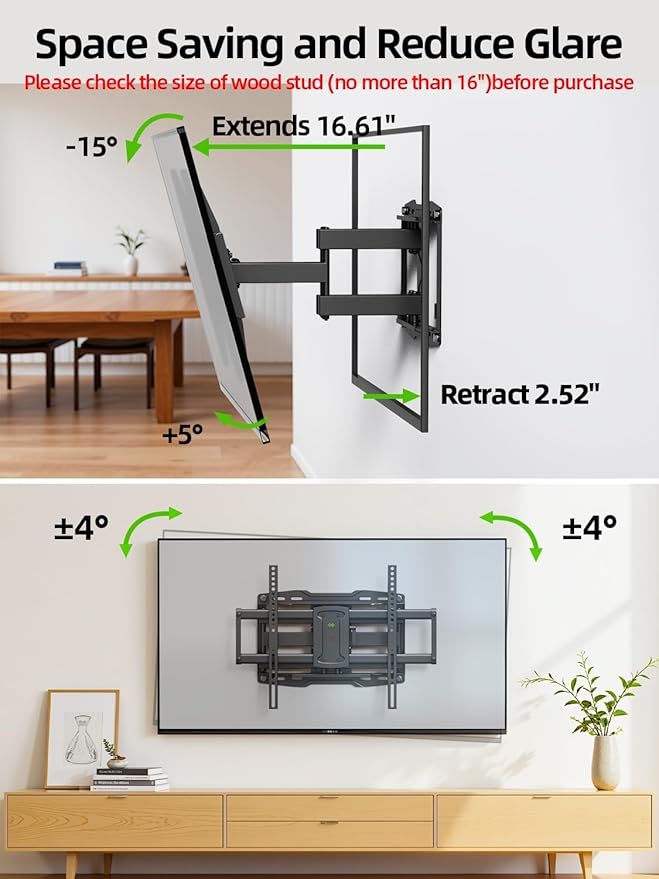 USX Mount Full Motion TV Wall Mount for 42-86 inch, TV Mount Swivel and Tilt,Wall Mount Bracket with Dual Articulating Arms Up to 132lbs, VESA 600x400mm, Max 16" Wood Studs, UL Listed XML019