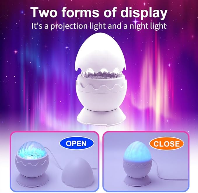 kismee Whole Room Coverage Area Northern Lights Projector Galaxy Aurora 8 Effects Combinations with Night Light Egg Cover for Bedroom Light Sleep (White)
