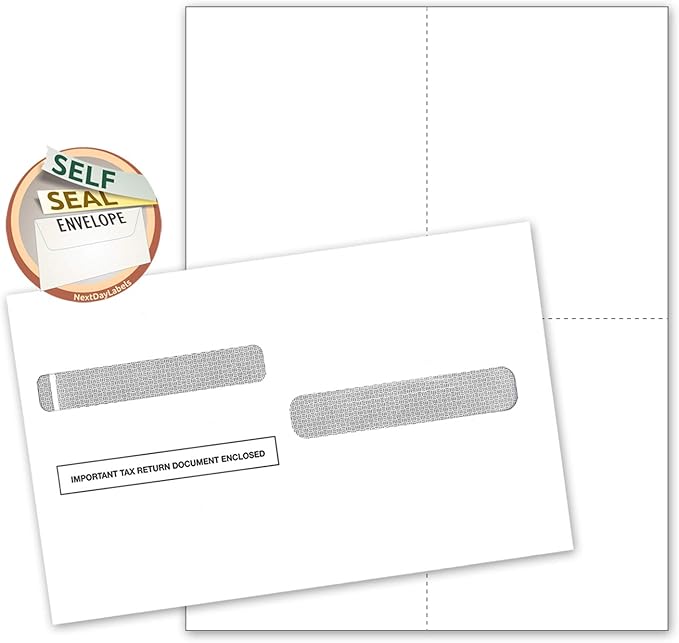 W-2 Forms Blank Paper 4-Up Version NO Instructions on Back for Laser and Ink Jet Printer (Forms & Self Seal Envelopes) (50 Sets)