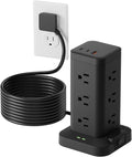 Tagzilo 15-in-1 Power Strip Tower with Surge Protector 1800J, Fast Charging Tower PD20W USB-C Ports with 12 AC Outlets, 15ft Extension Cord for Home Office Dorm Room, Black