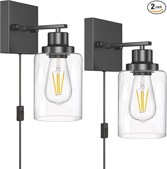 DIKAIDA Plug in Wall Sconces, 2 Pack Wall Lamp, Rustic Plug in Wall Light Sconces, Sconces Wall Lighting, E26 Modern Wall Light Fixtures