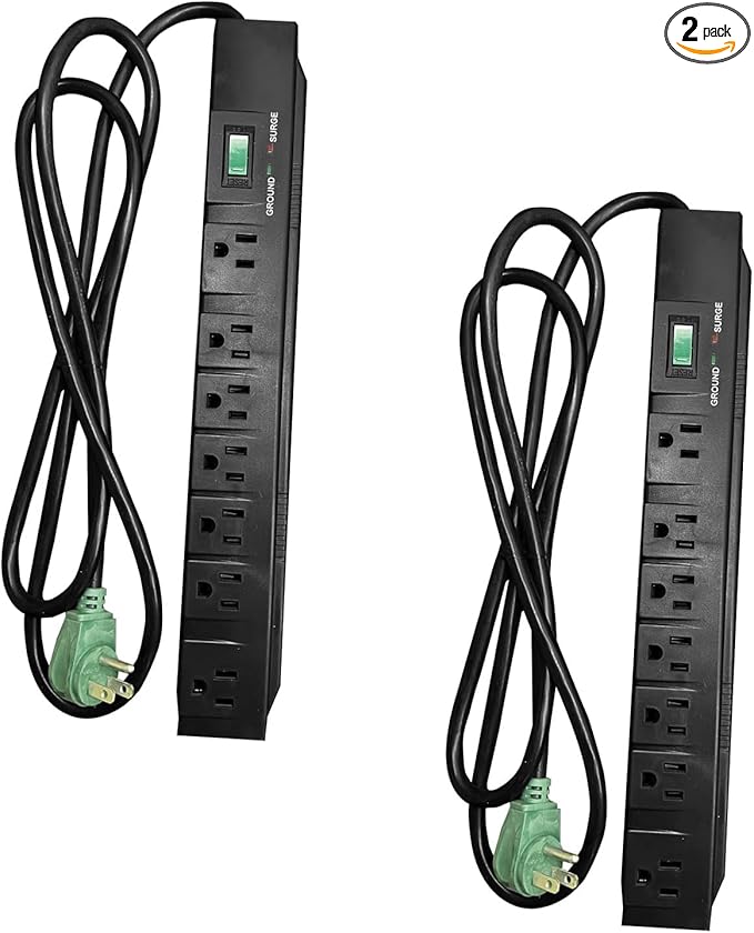GoGreen Power Inc. (G-17636BK-2) 7 Outlet Surge Protector, 6FT Cord, Black, 2 Pack