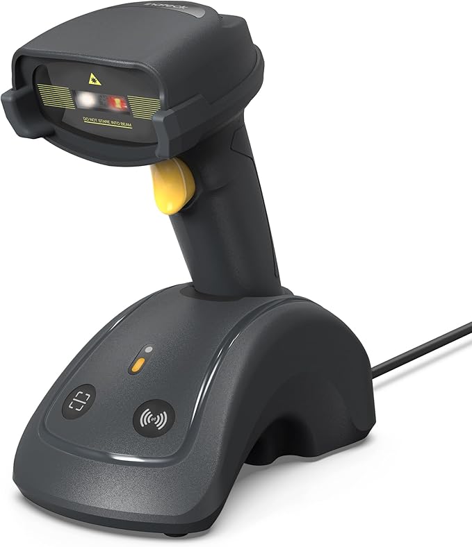 Inateck Wireless Barcode Scanner, 1D/2D QR Code Scanner with Smart Base, Bluetooth/2.4G/USB 3-in-1 Connectivity, Compatible with Windows/iOS/Android/Mac/Linux for Retail/Warehouse/Logistics