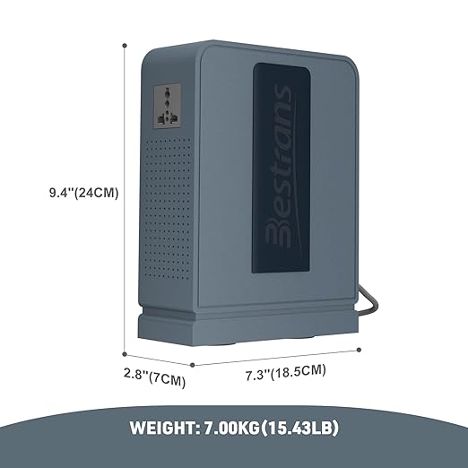 BESTRANS 3000W Step Up Transformer 110v to 220v Converter, Heavy Duty Voltage Converter 110v-120v to 220v-240v with Dual Outlets, Overload Protection & Ultra-Quiet for Home Appliances, Grey Blue