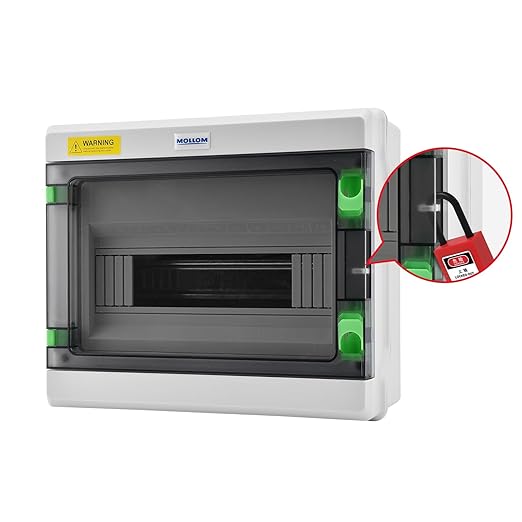 Mollom 12 Way HA Series Power Distribution Box with Bus Bars and Din Rail for Miniature Circuit Breaker MCB,Waterproof IP66,Solar Power Distribution Panel for Indoor and Outdoor Use