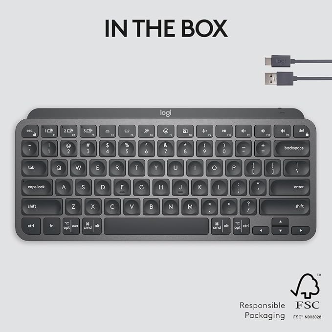 Logitech MX Keys Mini Minimalist Wireless Illuminated Keyboard, Compact, Bluetooth, Backlit, USB-C, Compatible with Apple macOS, iOS, Windows, Linux, Android, Metal Build - Graphite